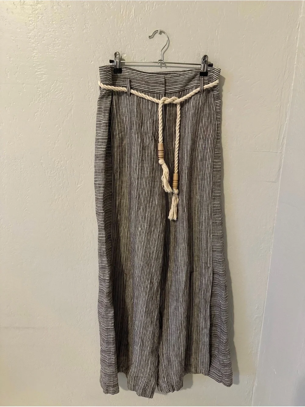 Anthropology Wide-Leg Striped Linen-Blend Pants in Gray Sz 2 - Picture 3 of 8